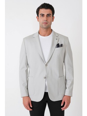 Efor Comfort Fit Çift Yırtmaç Torba Cep Metal Düğmeli Gri Blazer Ceket C 734