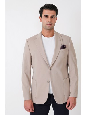 Efor Comfort Fit Çift Yırtmaç Torba Cep Metal Düğmeli Bej Blazer Ceket C 734