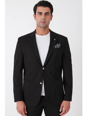 Efor Comfort Fit Çift Yırtmaç Torba Cep Metal Düğmeli Siyah-1 Blazer Ceket C 734