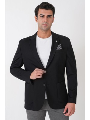 Efor Comfort Fit Esnek Rayon Pamuk Karışım Torba Cepli Siyah Blazer Ceket C 744