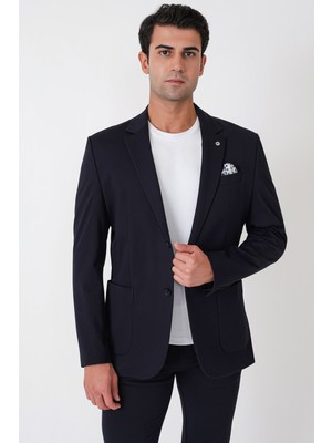 Efor Comfort Fit Esnek Rayon Pamuk Karışım Torba Cepli Lacivert Blazer Ceket C 744
