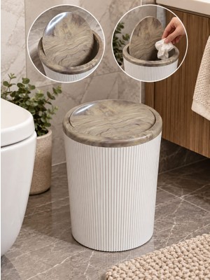 Çavdar Group Plastik Beyaz Çöp Kovası , Mermer Desenli Klik Kapak Banyo, Mutfak Çöp Kovası