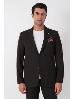 Efor Comfort Fit Esnek Pamuklu Torba Cep Kahverengi Blazer Ceket C 743