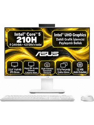 Asus V440VAK-C58512W0D S2 Intel Core 5 210H 16GB Ram 1tb SSD 23,8" Windows 11 Pro Beyaz All In One Masaüstü Bilgisayar