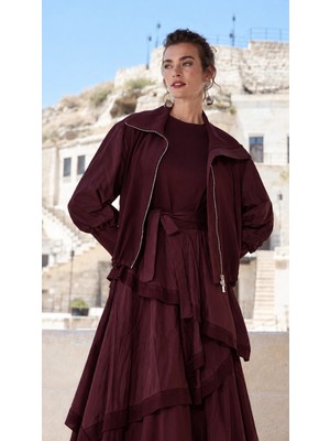 Misswhence Kat Detaylı Ceket Elbise Takım 40809 Bordo