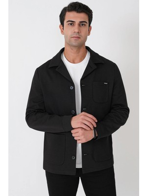 Efor Comfort Fit Torba Cepli Esnek Pamuk Siyah Gömlek Ceket C 755