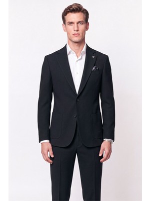 Efor Comfort Fit Torba Cep Gofre Kumaş Esnek Pamuklu Koyu Siyah Blazer Ceket C 739