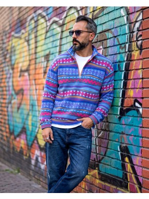 Higo Man Erkek Aspen 88 Retro Desenli Yarım Fermuarlı Polar Sweatshirt