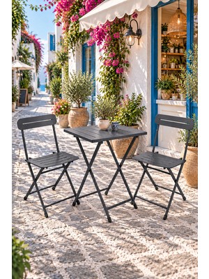 Eportatif Katlanır Metal Balkon Bahçe Bistro Masa Sandalye Seti 2 Kişilik 1 Masa 2 Sandalye Füme 1647