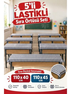 Altınpamuk 5 Adet Okul Sıra Örtüsü Lastikli Masa Örtüsü Leke Tutmaz Kumaş Mavi Pötikare Raşel