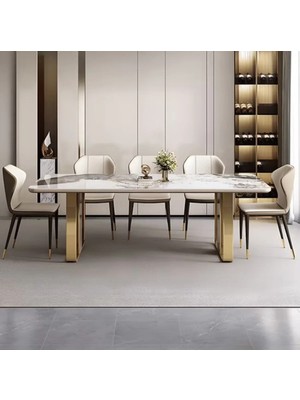 YMK460 Modern Dikdörtgen Yemek Masası Mdf Üstlü Metal Ayaklı