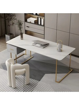 ÇLM0468 Modern Dikdörtgen Çalışma Masası Mdf Üstlü Metal Ayaklı Çekmeceli 140CM