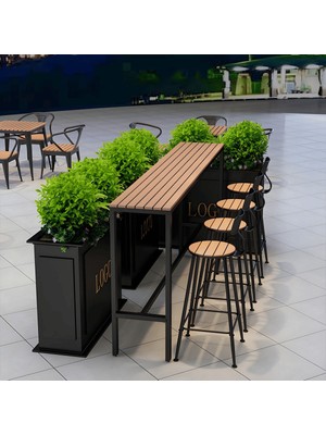 BRM6354 Modern Dikdörtgen Bar Masası Ahşap Metal Ayaklı