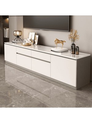 KTV-012 Modern Dikdörtgen Tv Sehpası Mdf 2 Çekmeceli 3 Dolaplı Beyaz