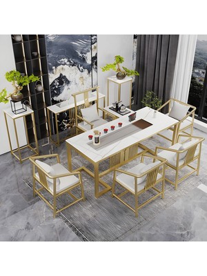 YMK6811 Modern Glam Dikdörtgen Yemek Masası, Mdf Tabla, Altın Ayaklı