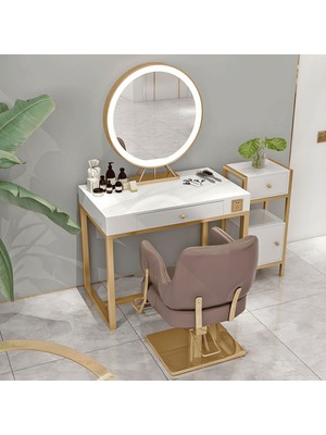 KC-0110 Metal Güzellik Salon Istasyonu, Aynalı ve Işıklı, Saklama Çekmeceli