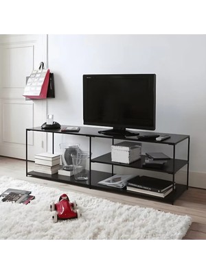 KTV-017 Endüstriyel Dikdörtgen Tv Sehpası Metal Raflı