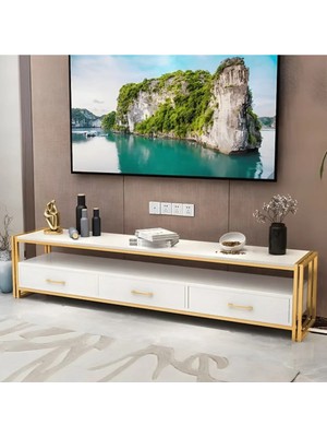 Ktv-01 Modern Dikdörtgen Tv Sehpası Mermer 3 Çekmeceli Açık Raflı 120CM