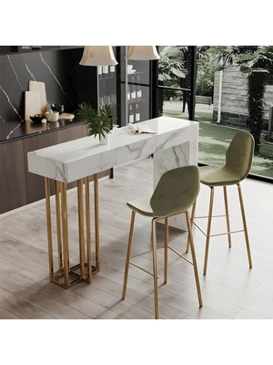 KC-0218 Metal Ayaklı Mdf Bar Tezgahı, Altın Çerçeve, Mutfak Adası