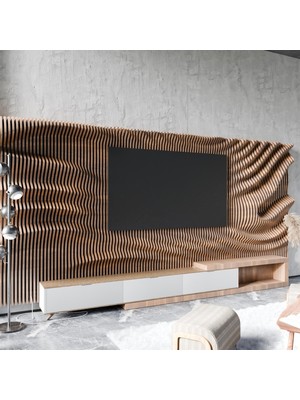 PRM822 Modern Parametrik Dalgalı Ahşap Tv Ünitesi