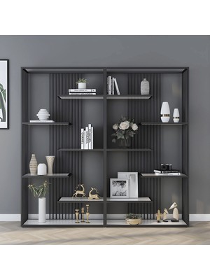 KC-0228 Endüstriyel Açık Arka Kitaplık, Metal Çerçeve, Altın, 200 cm