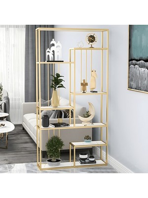 KC-0232 Metal Ayaklı Mdf Raflı Geometrik Tasarım Kitaplık