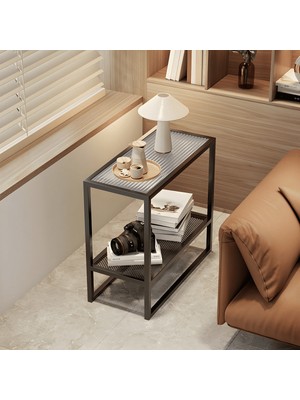 ZGN12681 Modern Cam Tablalı Metal Çerçeveli Yan Sehpa