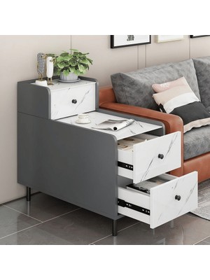 ZGN61814 Modern Mdf Dikdörtgen 3 Çekmeceli Yan Sehpa