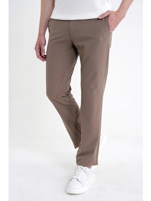 Efor Erkek Regular Fit Yan Cep Doku Desenli Beli Lastikli Vizon Pantolon P 1212
