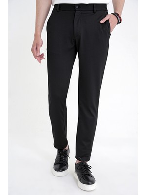 Efor Erkek Comfort Fit Rahat Kalıp Beli Lastikli Armürlü Dokuma Esnek Pamuklu Siyah Jogger Pantolon P 1217