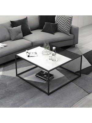 SHP03079 Modern Kare Mdf Tablalı Metal Çerçeveli Orta Sehpa