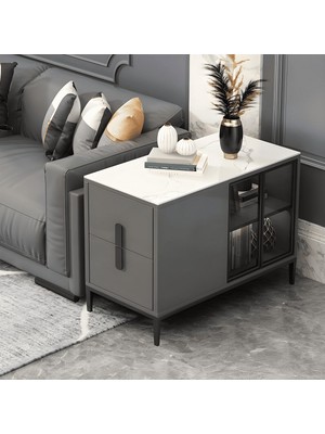 ZGN24980 Modern Mdf Çekmeceli Dikdörtgen Yan Sehpa