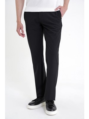 Efor Erkek Regular Fit Yan Cep Doku Desenli Beli Lastikli Siyah Pantolon P 1212