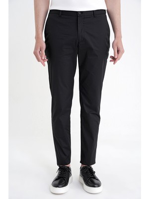 Efor Comfort Fit Rahat Kalıp Yan Cep Beli Lastikli %97 Pamuk Siyah Pantolon P 1214