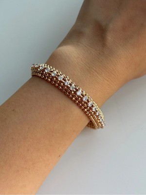 Owentis Çelik Rose Gold Zarif Taşlı Bombeli Model Paige Bileklik -Kararma Yapmaz- Metalik
