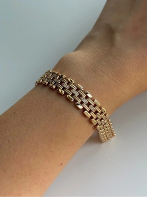Owentis Çelik Rose Gold Zarif Gömme Taşlı Kuyumcu Model Molly Bileklik -Kararma Yapmaz- Metalik