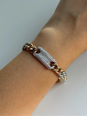 Owentis Çelik Silver ve Rose Gold Mix Renk Full Gömme Taşlı Ruby Bileklik -Kararma Yapmaz- Metalik