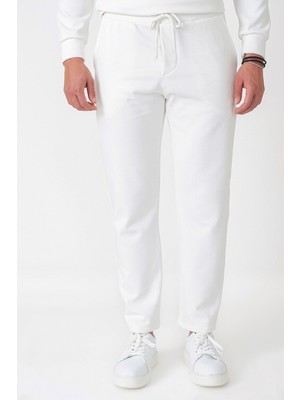 Efor Comfort Kalıp Beli Lastikli %100 Pamuk Ipli Ekru Beyaz Pantolon P 1237