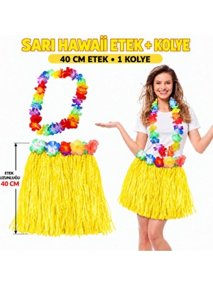 Aslanoğlu Store Hawaii Luau Ha Sarı Püsküllü 40 cm Etek ve Hawaii Kolye