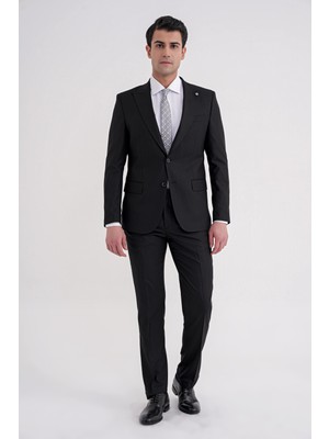 Efor Slim Fit Çift Yırtmaç Sivri Yaka Esnek Siyah Klasik Takım Elbise TK 939