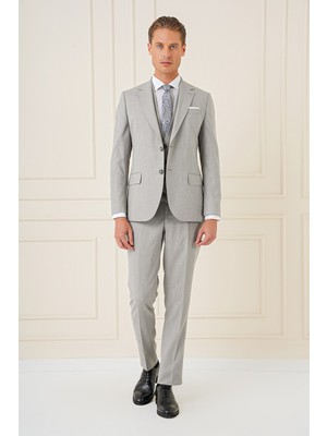Efor Slim Fit Çift Yırtmaç Kırçıllı Dokuma Gri Yelekli Takım Elbise TK 902