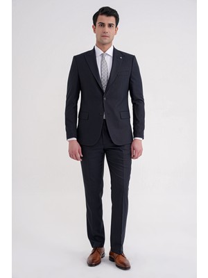Efor Slim Fit Çift Yırtmaç Sivri Yaka Esnek Lacivert Klasik Takım Elbise TK 939