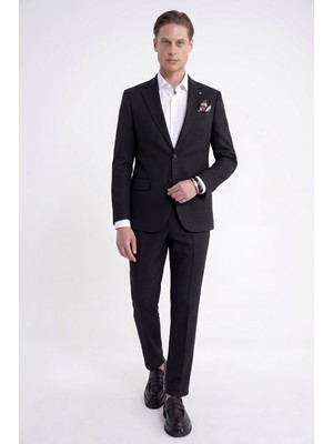 Efor Slim Fit Mono Yaka %97 Tencel Kumaş Çift Yırtmaç Esnek Siyah Takım Elbise Tk 941
