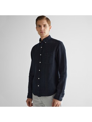 Gant Erkek Siyah Regular Fit Düğmeli Yaka Keten Gömlek