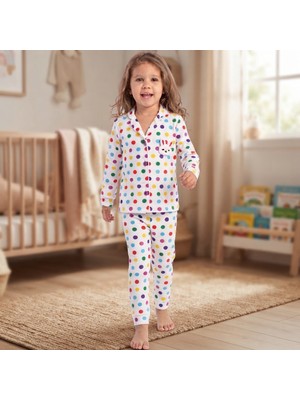 Erca Home Tekstil Ürünleri %100  Pamuklu Interlok Puantiyeli  Uzun Kollu Pijama Takım 4y,5y,6y Kız