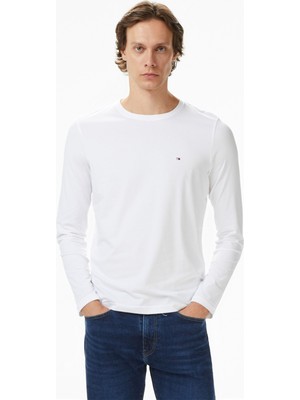 Tommy Hilfiger Stretch Slim Fit Erkek Beyaz Uzun Kollu T-Shirt