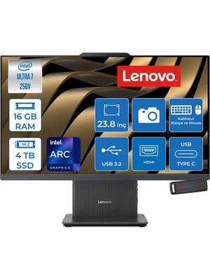 Lenovo Ideacentre Aıo 24ILL11 Intel Ultra 7 256V Upto 4.8ghz 16GB Ddr5 4tb SSD Intel® Arc™ Graphics 140V Fhd (1920X1080) IPS 100Hz 250NIT Freedos Allınone Bilgisayar F0JY0057TRF05+ZETTAUSBBELLEK