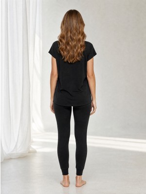 Kadın V Yaka Düşük Omuz Salaş / Oversize Penye Tunik T-Shirt