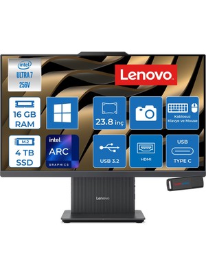 Lenovo Ideacentre Aıo 24ILL11 Intel Ultra 7 256V Upto 4.8ghz 16GB Ddr5 4tb SSD Intel® Arc™ Graphics 140V Fhd (1920X1080) IPS 100Hz 250NIT WIN11HOME Allınone Bilgisayar F0JY0057TRH05+ZETTAUSBBELLEK