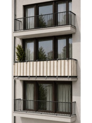 Utku Tekstil Bej Krem 4 Tarafı Bağcıklı Balkon Demirlik Perdesi , Mahremiyet Sağlayan Dayanıklı Dış Mekan Balkon Perdesi